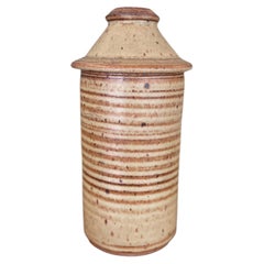 Vintage Hand-Thrown Studio Pottery Lidded Jar with Speckled Glaze.