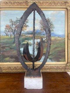 Brutalist Possibly Welded Steel Abstract Sculpture Candle Holder.