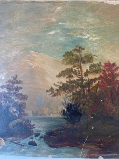 Likely 19th Century American Folk Landscape Painting on Artist's Board.