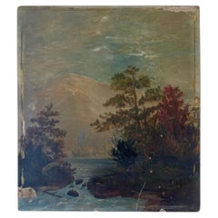 Likely 19th Century American Folk Landscape Painting on Artist's Board.