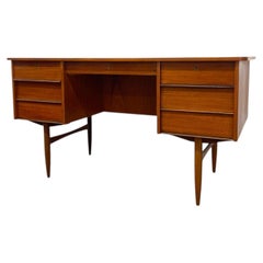 Vintage Mid Century Modern Danish Teak Executive Desk with Rear Bookshelf.