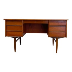 Vintage Mid Century Modern Danish Teak Executive Desk with Rear Bookshelf.