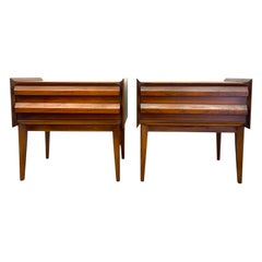 Vintage Lane First Edition Mid Century Modern Walnut Nightstand End Table Set.