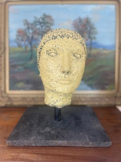 Textured Vintage Papier-Mâché Head Sculpture with hand-painted.