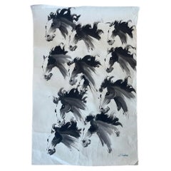 Expressive vintage Ink Horse Painting by J.P. Gaston in Asian Brush Style.