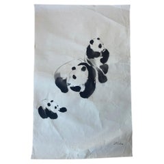 Vintage Chinese Brush Painting of Panda Family by J.P. Gaston.