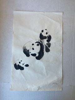 Vintage Chinese Brush Painting of Panda Family by J.P. Gaston.