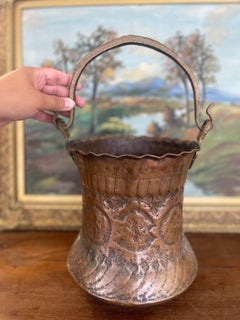 Possibly 19th Century Hand-Hammered Copper and Brass Toned Ash Bucket.