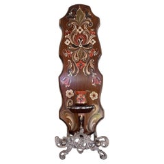 Possibly Norwegian Hand-painted Rosemaling Wall Pocket with Candlestick Holder
