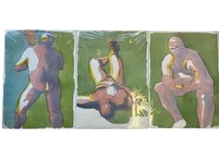 Lot de trois aquarelles représentant des nus masculins contemporains, réalisées par l'artiste « H »