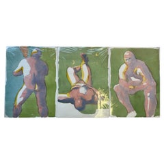 Lot de trois aquarelles représentant des nus masculins contemporains, réalisées par l'artiste « H »
