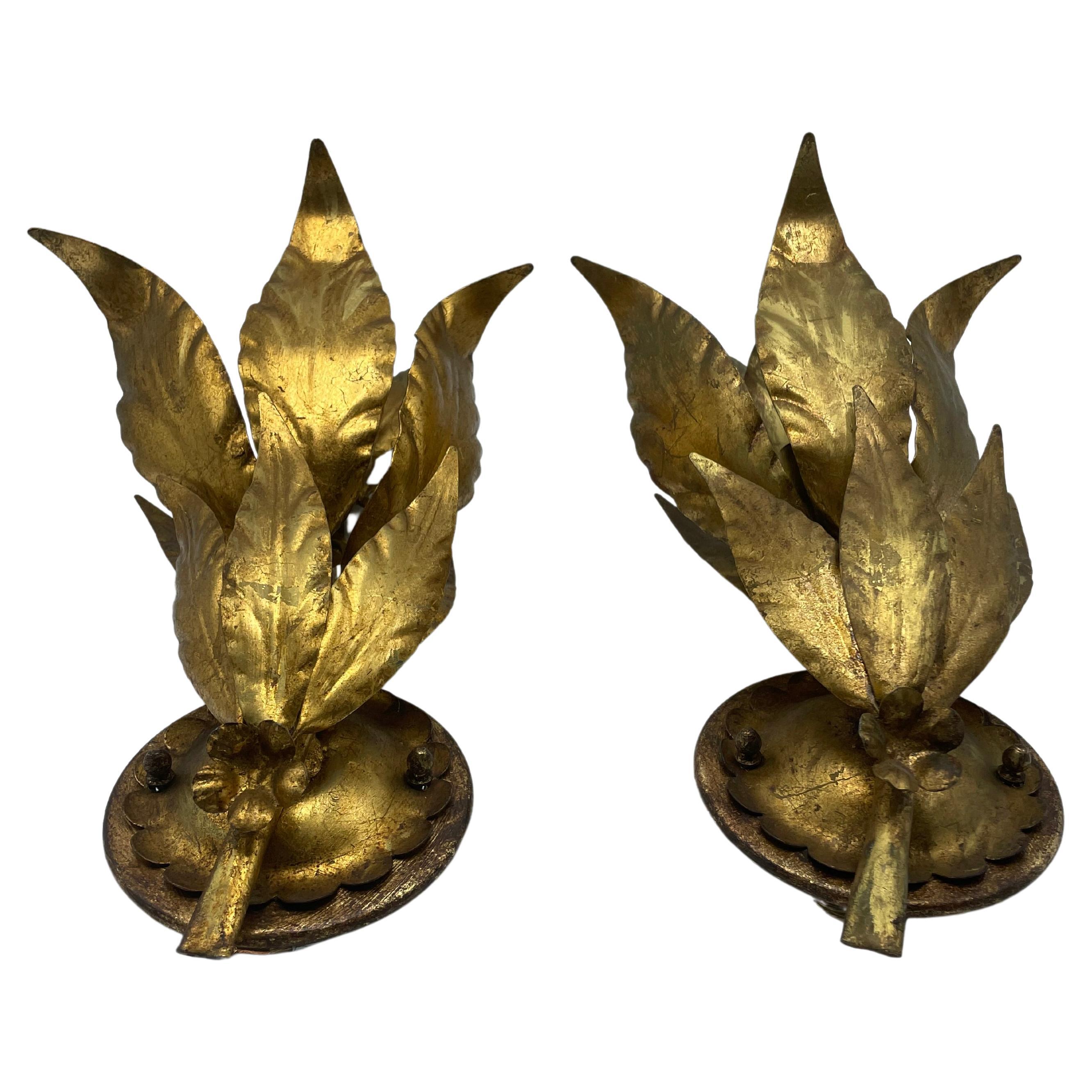 1950s Gold Leaf Wall Lamps, a Pair 3
