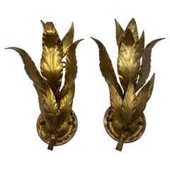 1950s Gold Leaf Wall Lamps, a Pair