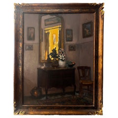 Painting Scene "Parisian Interior" Signed Martin-Sauvaigo. Oil on panel France