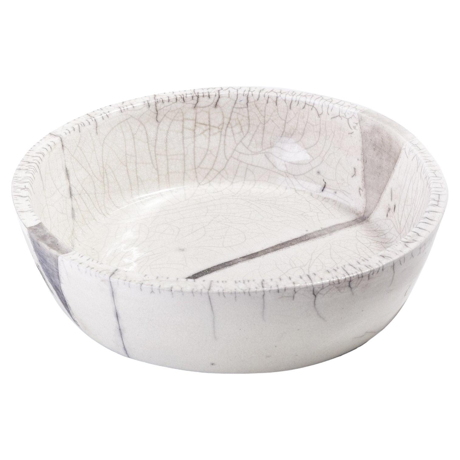 Contemporary LAAB Fringe Chawan Vase Raku Ceramic White Crakle For Sale