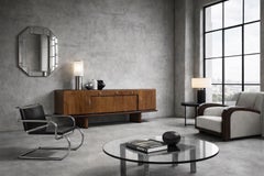 Originale Vintage Antiques Grande buffet francese Art Deco in noce con piano in vetro nero