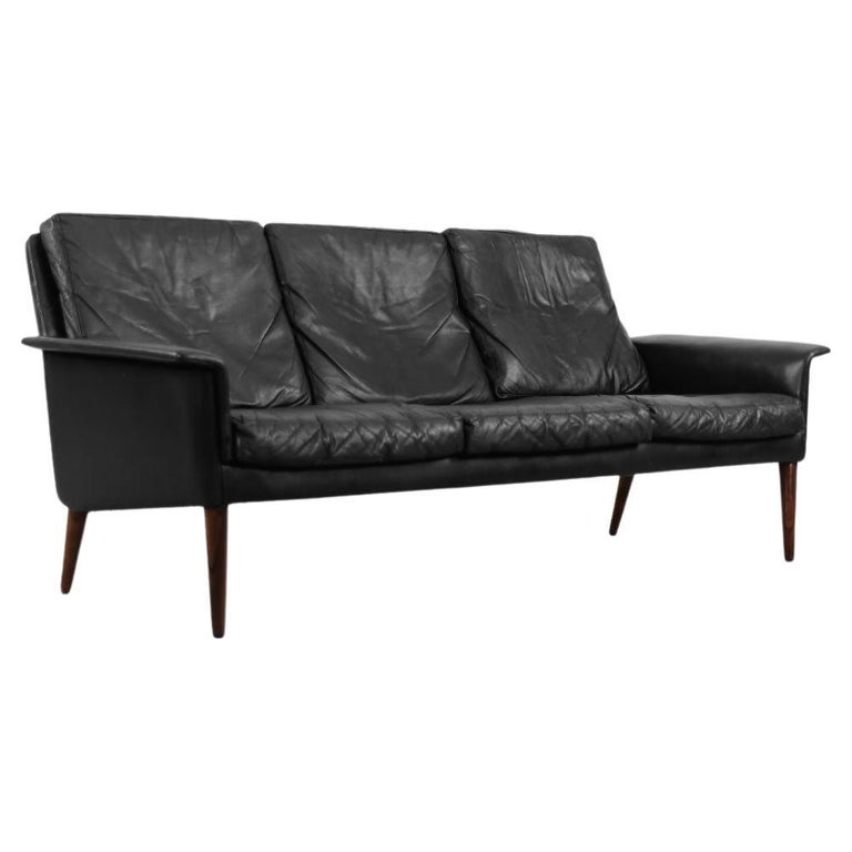 Vintage Scandinavian Mid-Century Modern Black Leather Sofa 265 by H.W. Klein  For Sale at 1stDibs