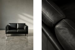 Vintage Mid-Century Danish Modern Two-Seater Black Leather Sofa, 1970s
