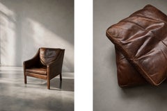 Set of 2 Vintage Mid-Century Danish Modern Leather Chair & Ottoman Model 2207
