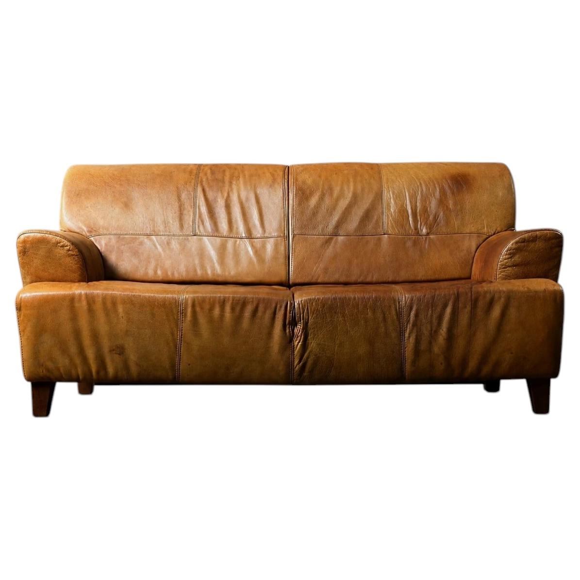 Vintage Mid-Century Modern Industrial Brown Leather 3-Seater Sofa, 1960s For Sale