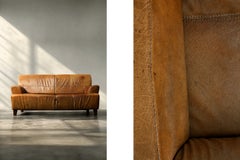 Vintage Mid-Century Modern Industrial Brown Leather 3-Seater Sofa, 1960s