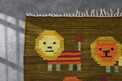 Vintage Polish Woven Tapestry Lions by Maria Janowska, 1970s