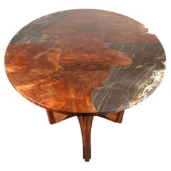 Eliptical Claro Walnut and Granite Dining Table with Modern Star-Shaped Base