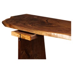 Modern Live-Edge Walnut Desk with Figured Maple Pencil Drawer