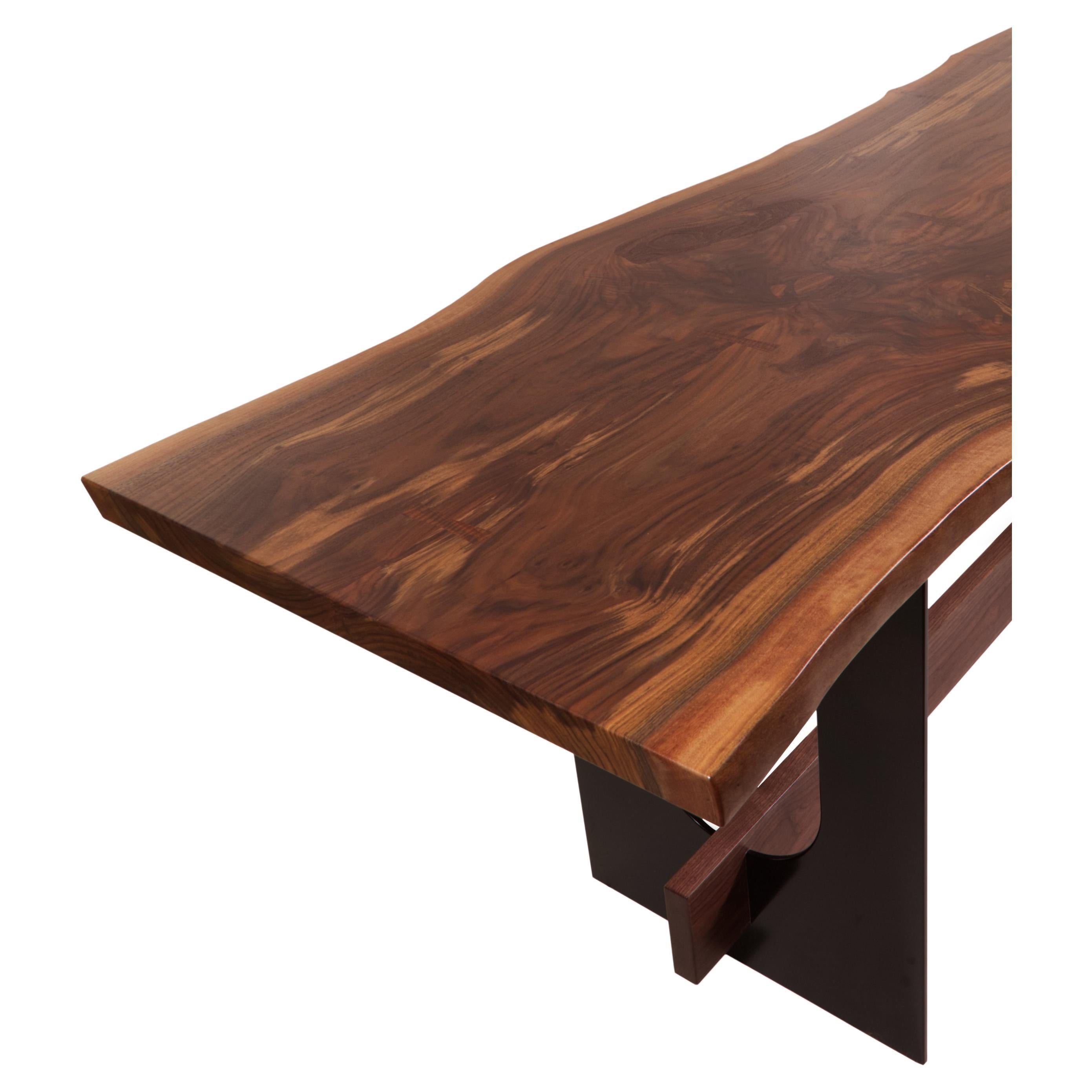 Industrial High-Top Claro Walnut and Steel Dining Table For Sale