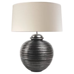 RA. Table Lamp in Aged Nickel, Contemporary Art Deco Design Handmade Shade inclu