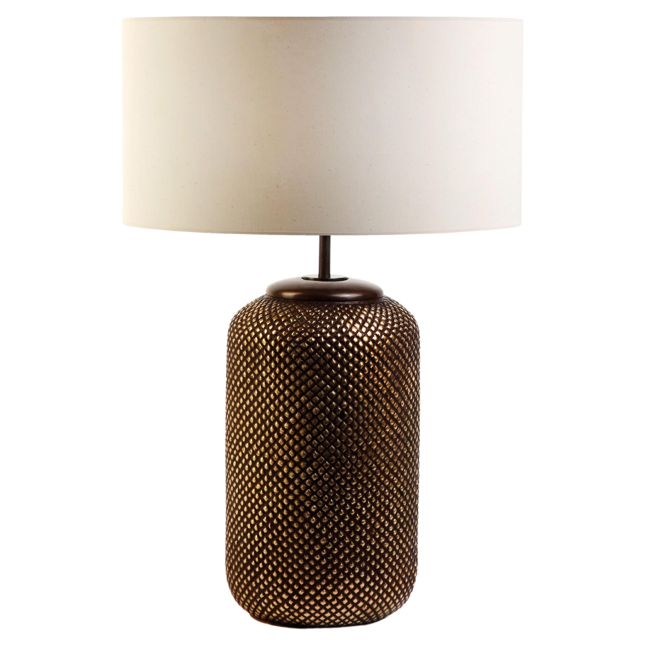 Table Lamp in Aged Brass, Modern Art Deco Design Handmade. Shade included For Sale