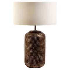 Table Lamp in Aged Brass, Modern Art Deco Design Handmade. Shade included