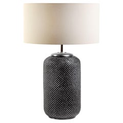 DURIAN. Table Lamp in Aged Nickel, Modern Art Deco Design Handmade Shade include