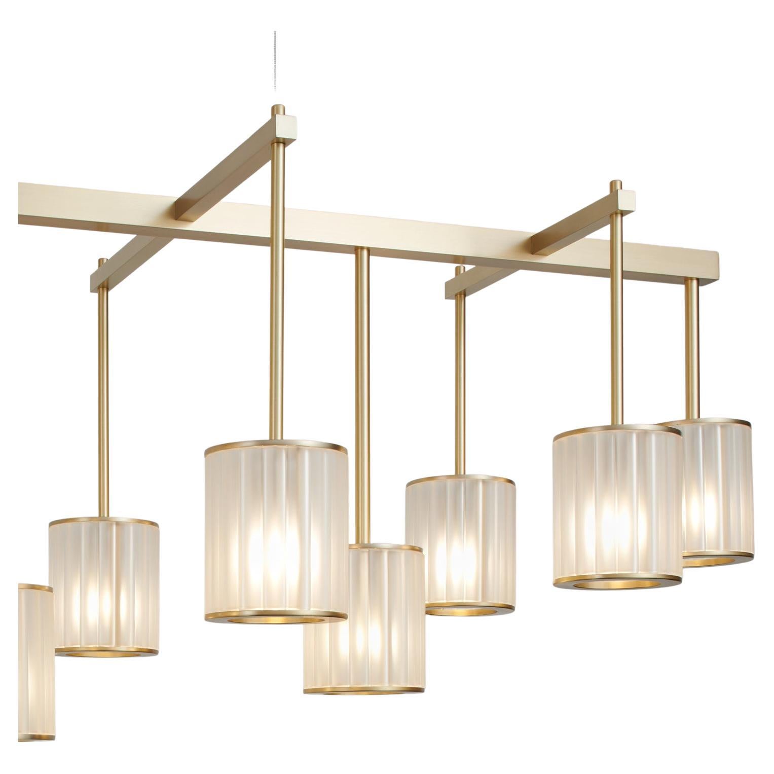 The largest member of the Flute family, the Flute Beam Chandelier is available in two standard sizes and is perfectly suited to formal dining areas and living spaces. The choice of a rich, brushed-brass finish or powder coated RAL colours, combine