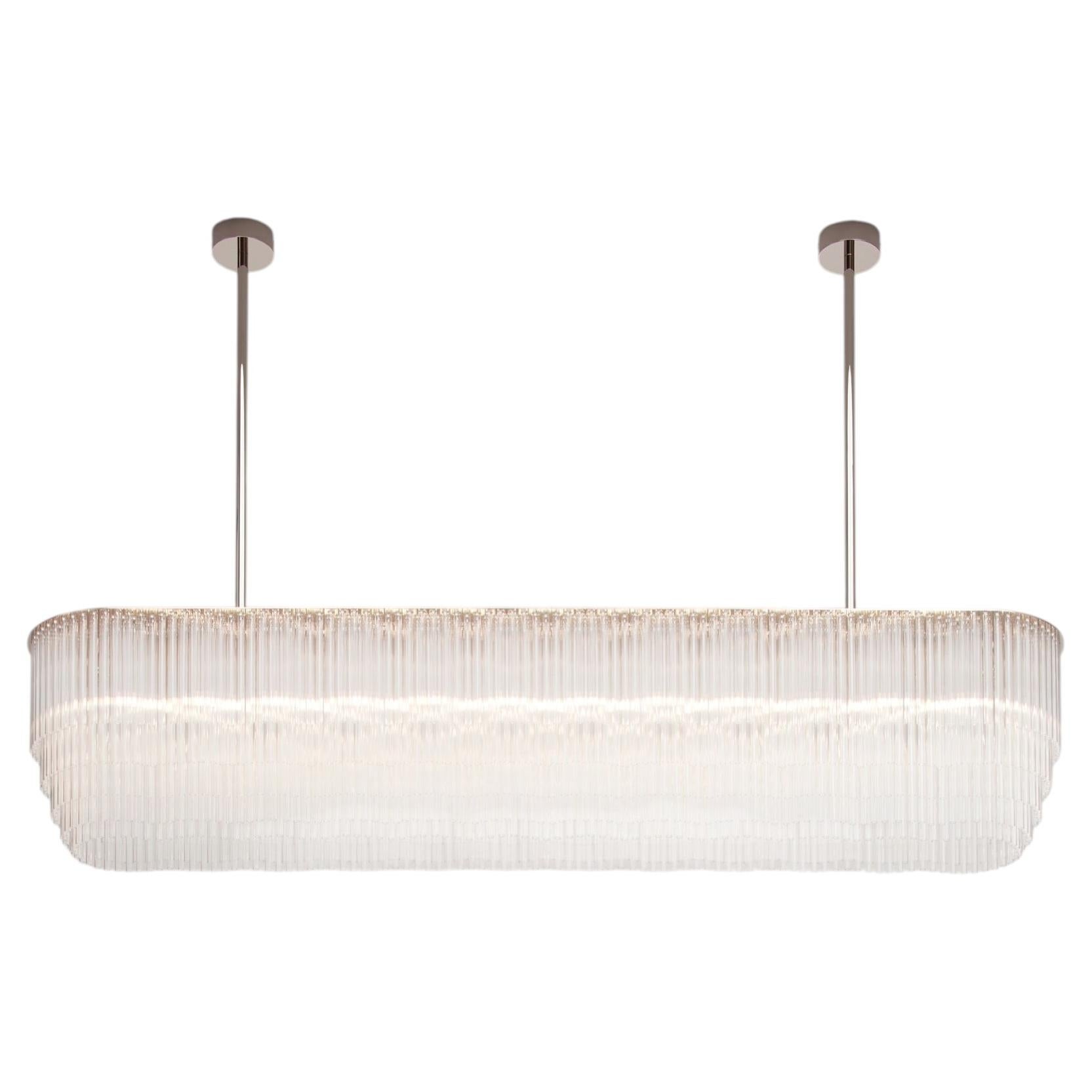 Linear Chandelier 1261mm / 49.75" in Polished Chrome with Tiered Glass Profile For Sale