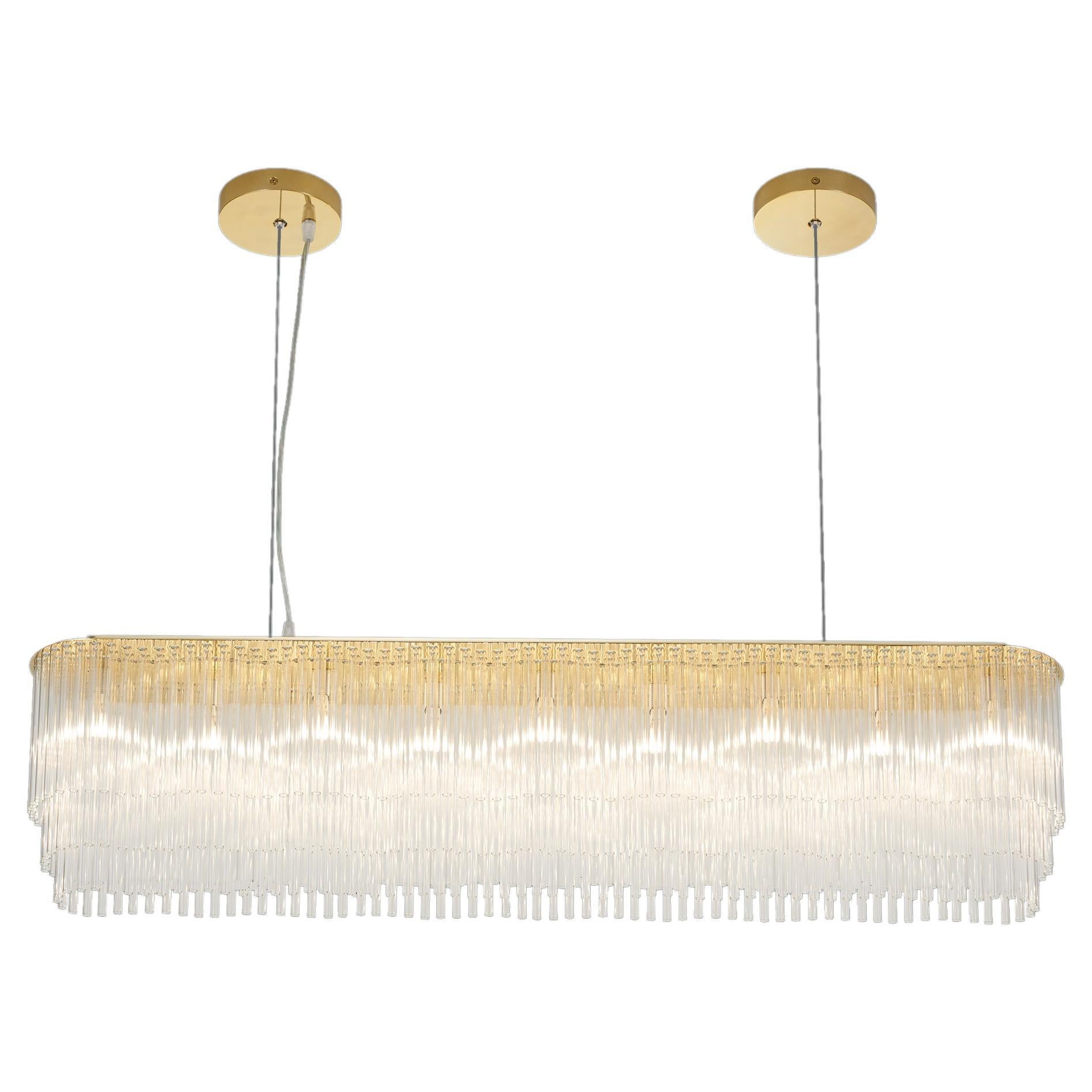 Linear Chandelier Thin 1445mm/58.75"  in Polished Brass / Tiered Glass Profile For Sale