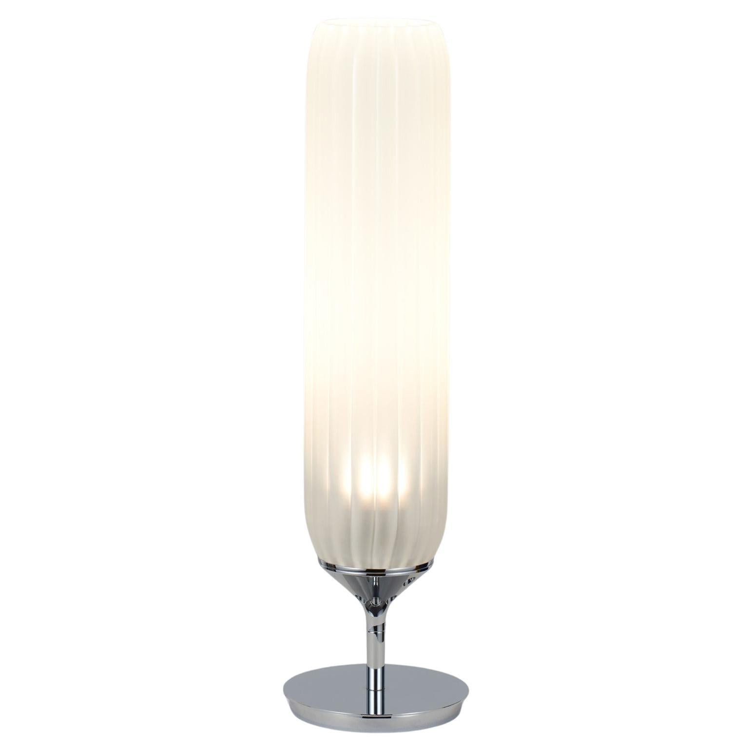 Pod Table Light in Polished Nickel with Frosted Glass Diffuser by Tom Kirk