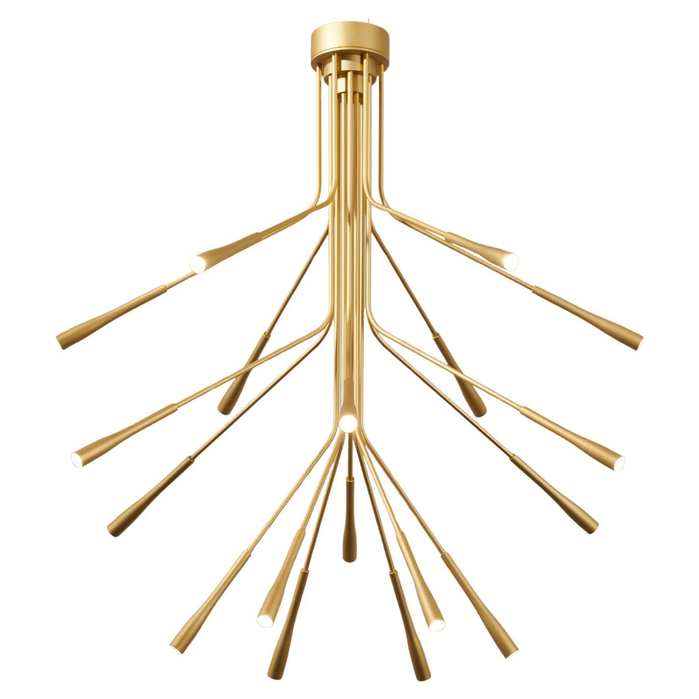 Lightweight Chandelier in Satin-anodised Gold Finish, UL Listed by Tom Kirk For Sale
