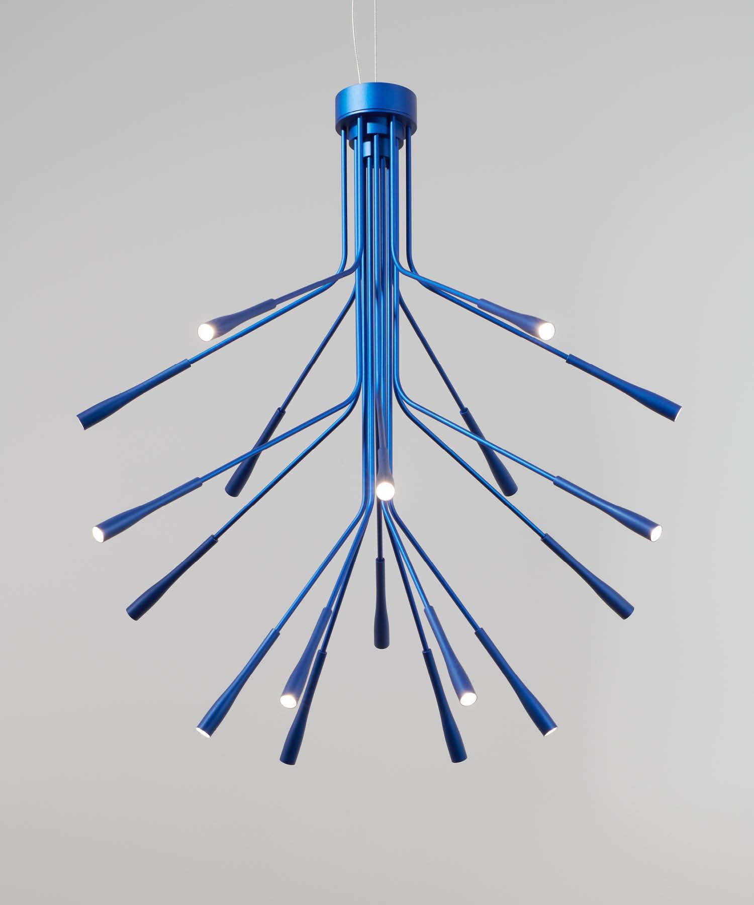 British Lightweight Chandelier in Satin-anodised Gold Finish, UL Listed by Tom Kirk For Sale