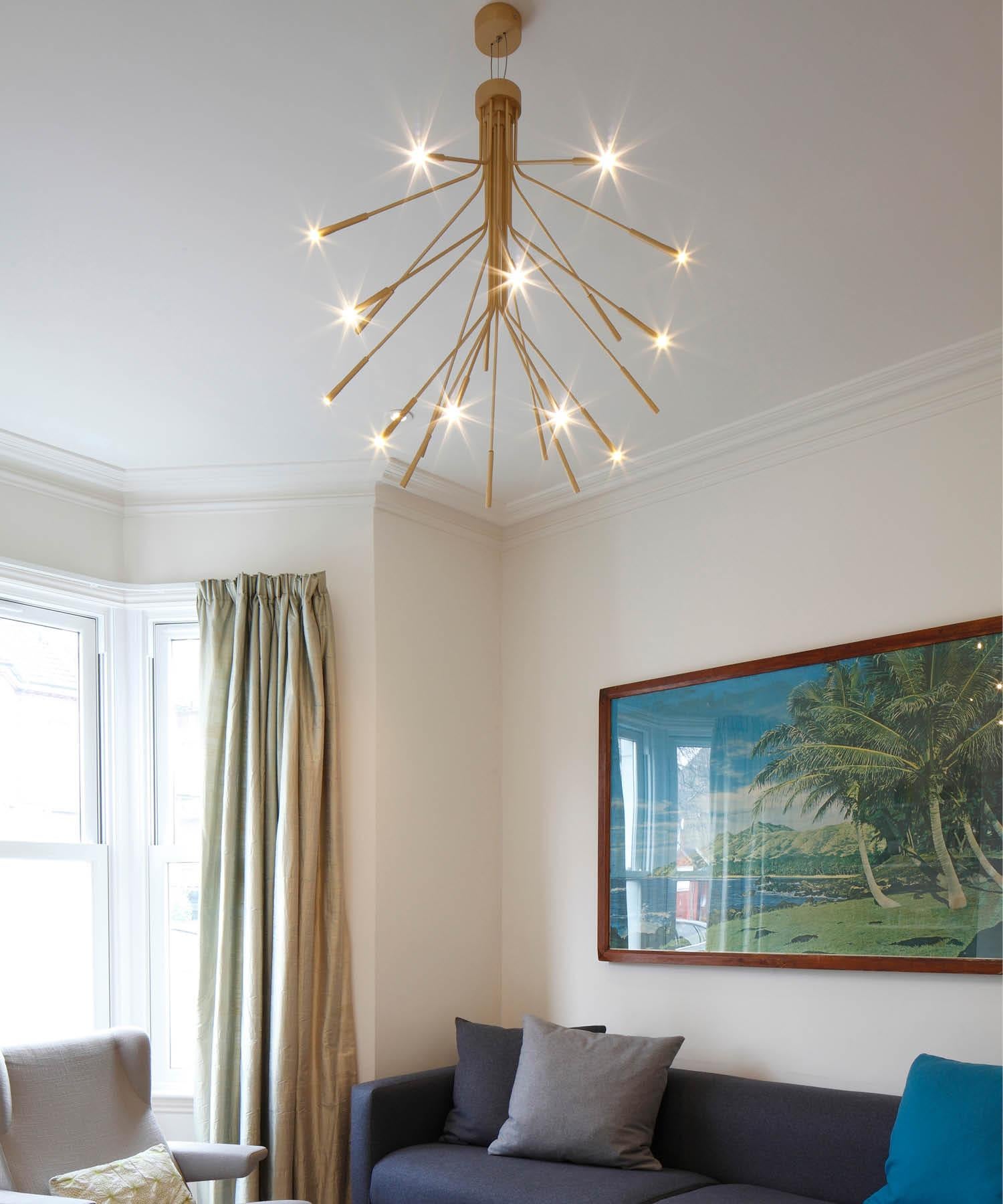 Lightweight Chandelier in Satin-anodised Gold Finish, UL Listed by Tom Kirk For Sale 1