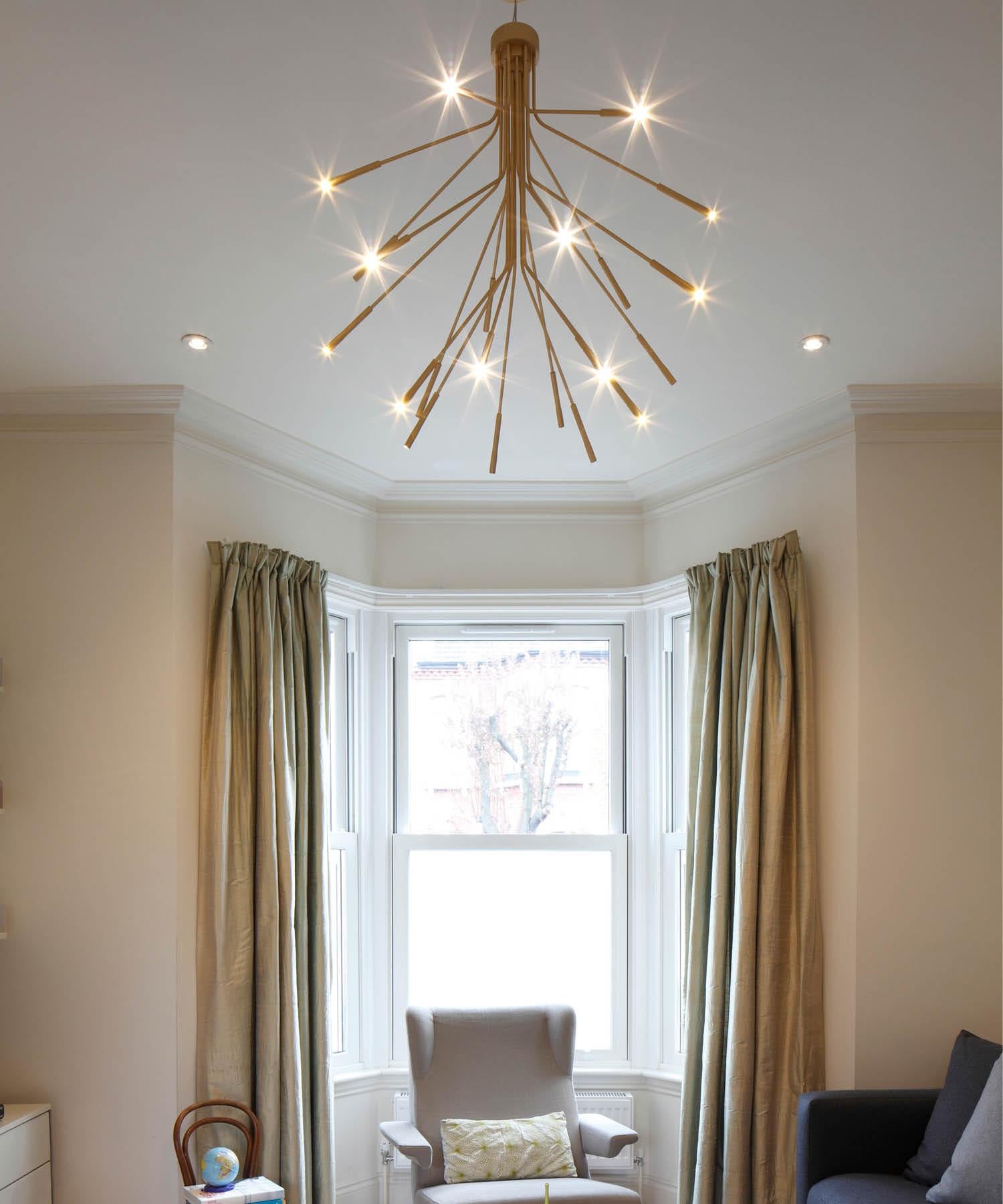 Lightweight Chandelier in Satin-anodised Gold Finish, UL Listed by Tom Kirk For Sale 2