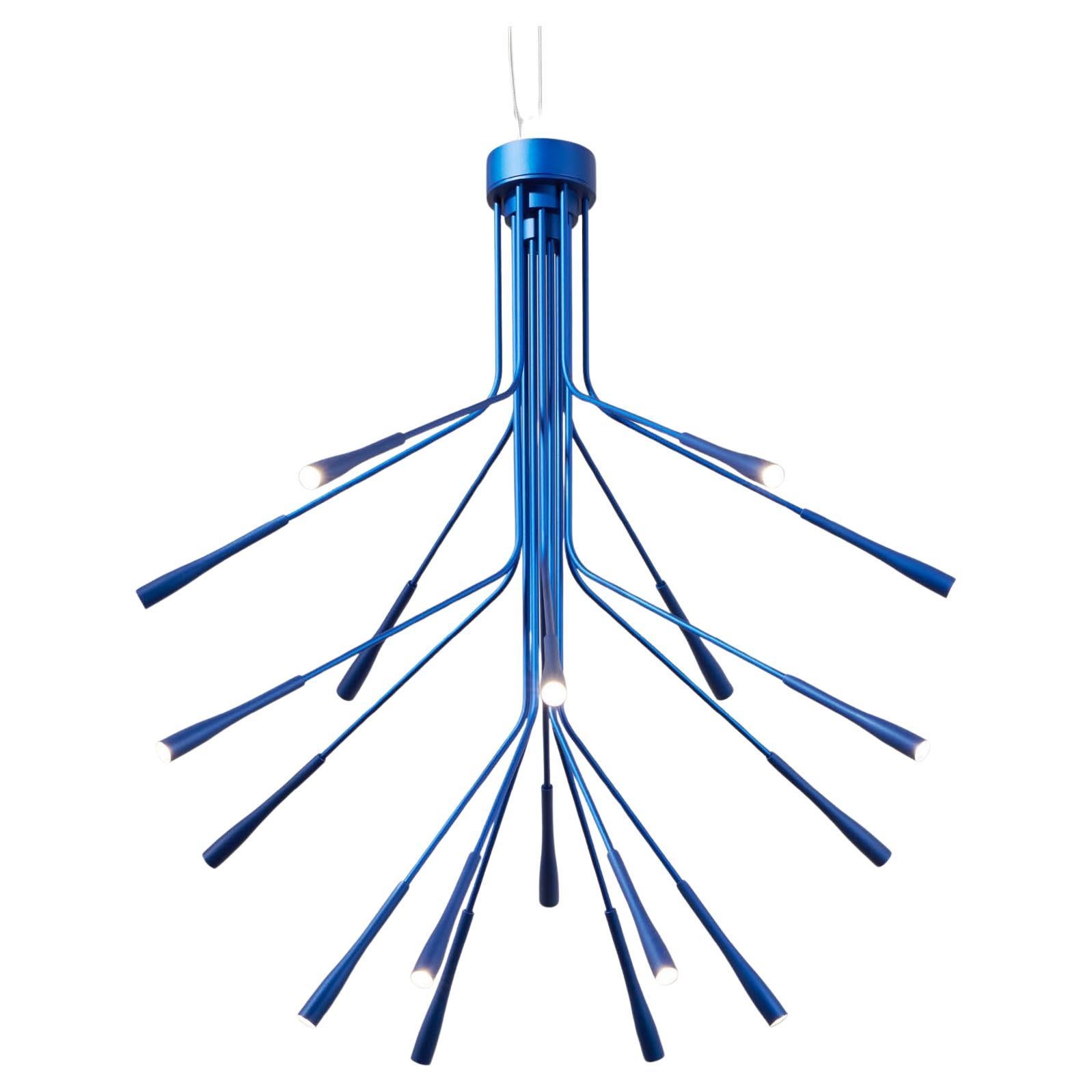 Lightweight Chandelier in Satin-anodised Blue Finish, UL Listed by Tom Kirk