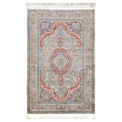 Vintage Sino-Persian Hereke Silk 3x5 White Ivory, Red & Purple Handmade Area Rug