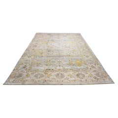 21st Century Turkish Oushak Wool 9X13 Ivory, Teal & Gold Handmade Area Rug