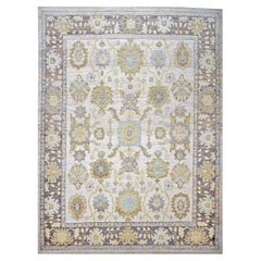 Turkish Oushak Wool 11X14 Ash Brown, Buff & Khaki Handmade Area Rug
