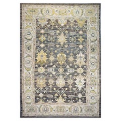 Tappeto turco 21st Century Oushak 9X13 Oro, Avorio e Grigio fatto a mano
