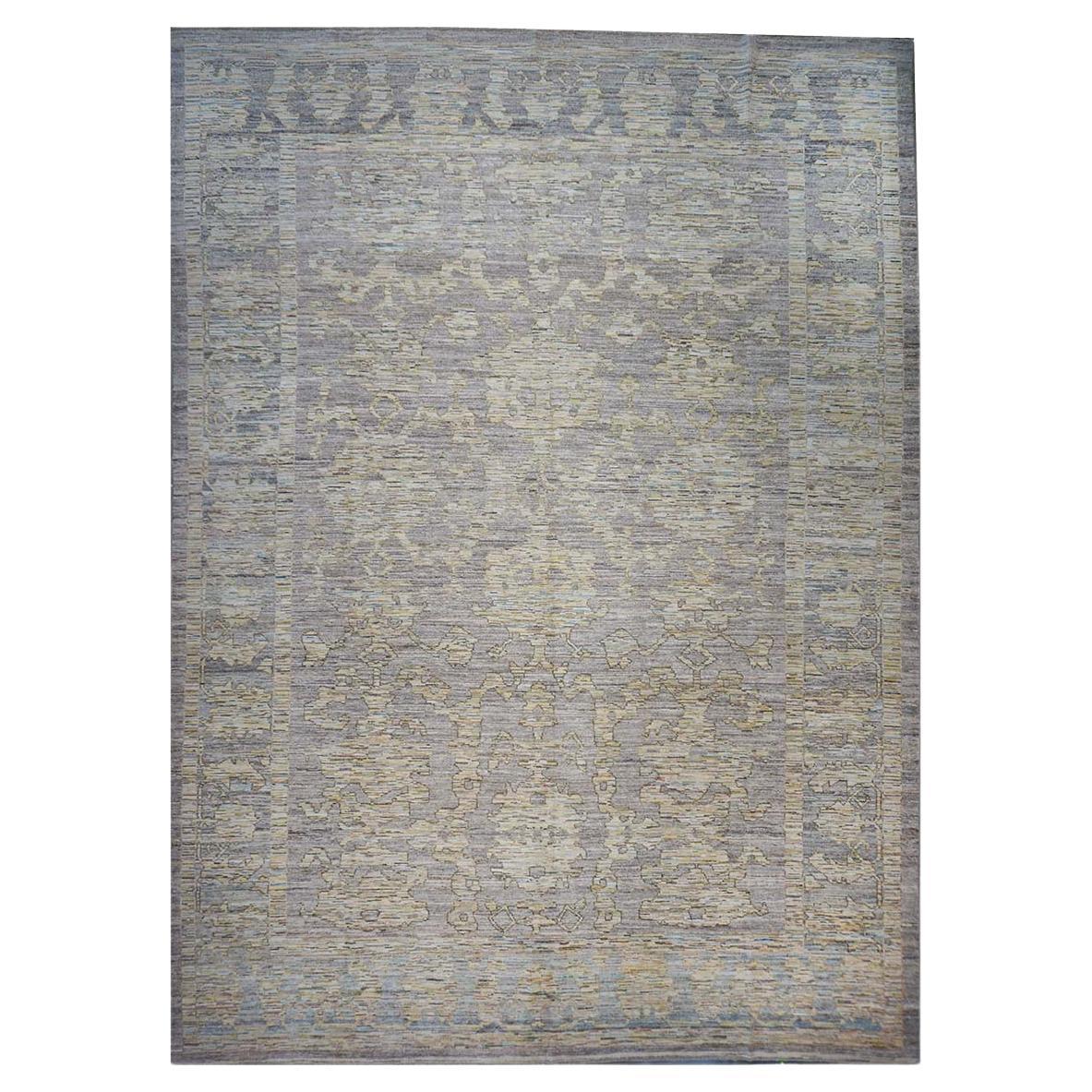 21st Century Turkish Oushak 13X19 Gold, Slate Blue & Charcoal Handmade Area Rug (Tapis de sol turc 13X19 or, bleu ardoise et charbon de bois) en vente