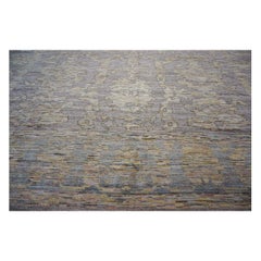 Turkish Oushak Wool 13X19 Slate Blue & Charcoal Handmade Oversized Area Rug