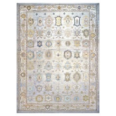 Turkish Oushak Wool 17X22 Gold, Slate Blue & Gray Handmade Oversized Area Rug