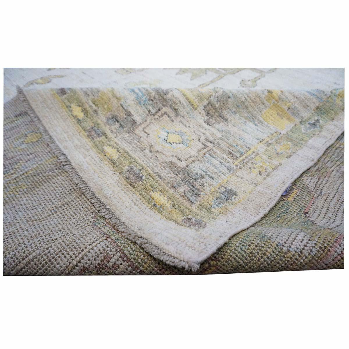 21st Century Turkish Oushak 9X13 Gold, Gray & Ivory Handmade Area Rug For Sale 3